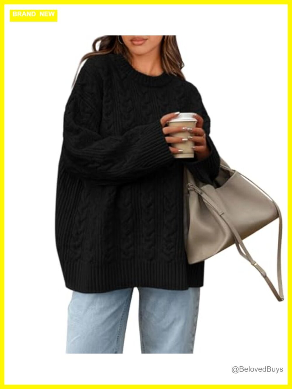 Oversized Cable Knit Crewneck Pullover Sweater